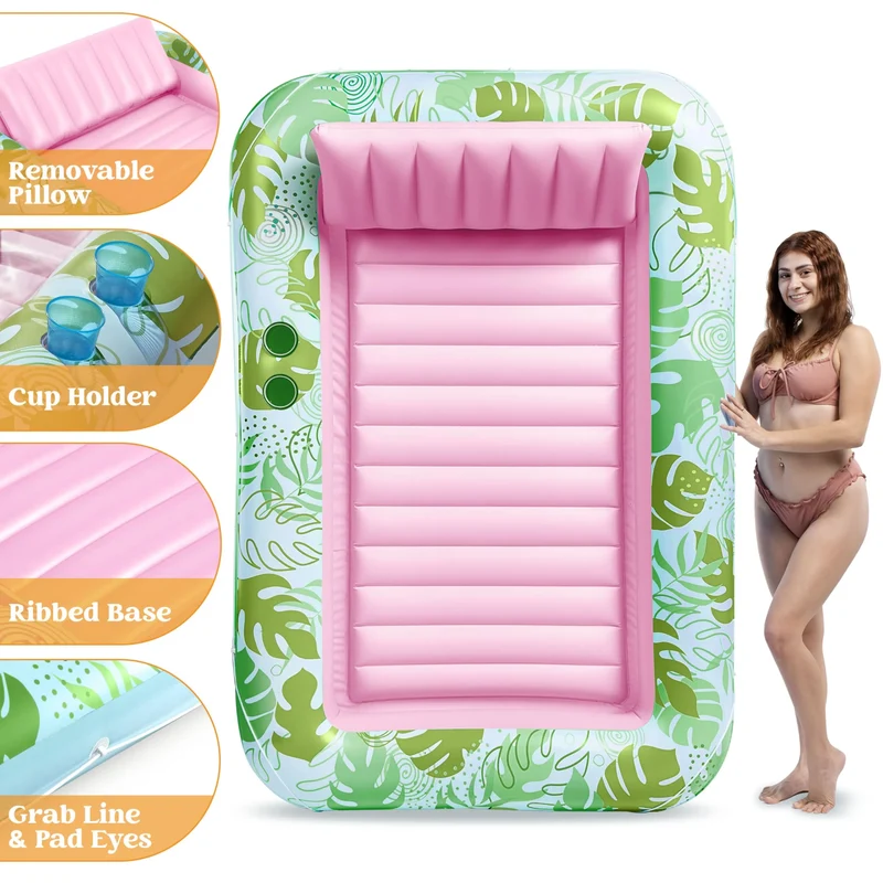 70in x 46in Cyan Pink Large Suntan Tub Pool Floats Sun Tan Tub
