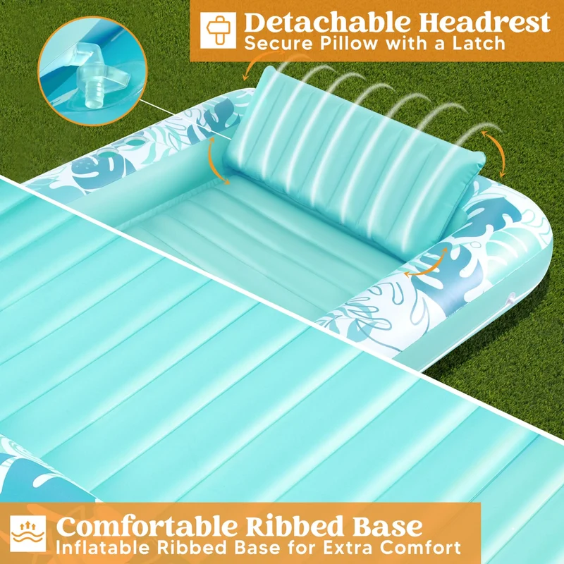 70in x 46in Cyan White Large Suntan Tub Pool Floats Sun Tan Tub