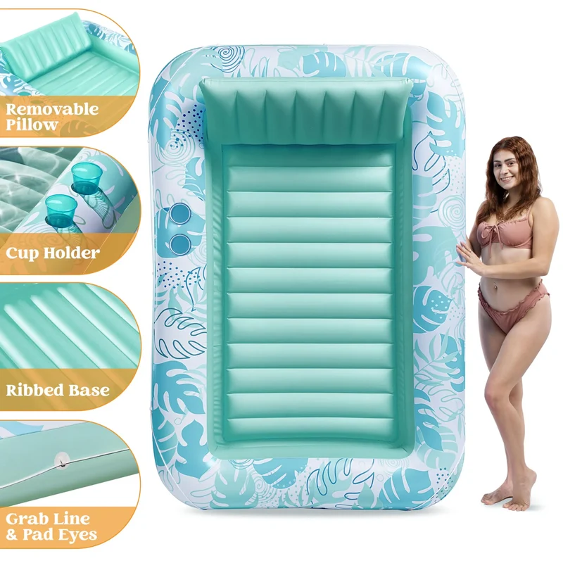 70in x 46in Cyan White Large Suntan Tub Pool Floats Sun Tan Tub