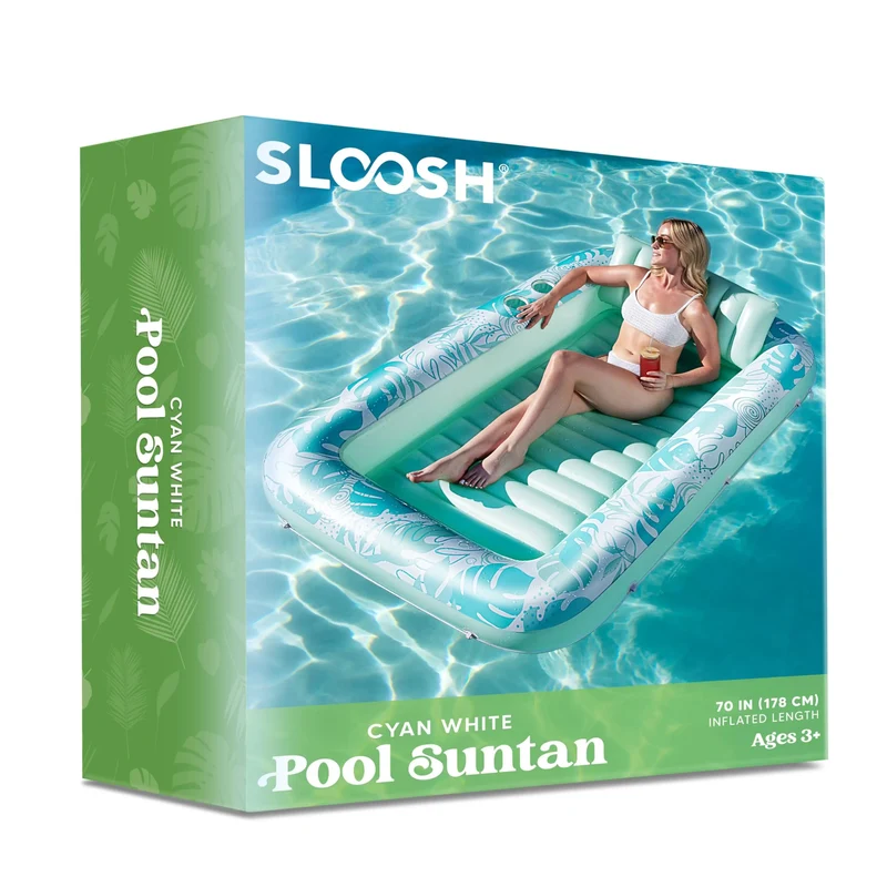 70in x 46in Cyan White Large Suntan Tub Pool Floats Sun Tan Tub