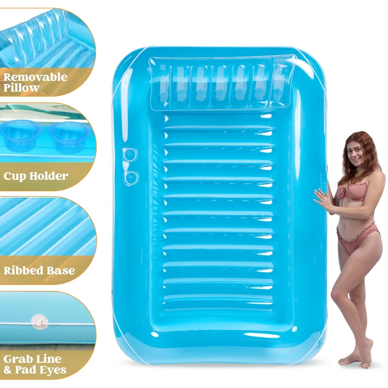 Sloosh-XL Inflatable Tanning Pool Lounge Float, 85inx 57inExtra Large Sun Tan Tub Adult Pool Floats Raft