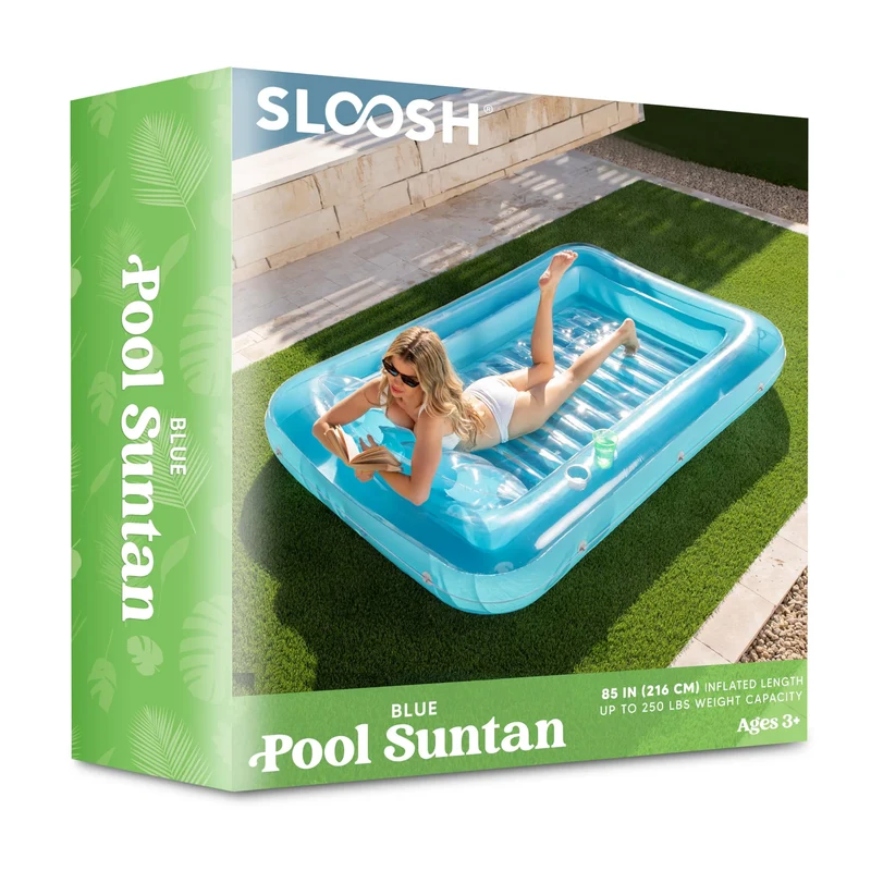 Sloosh-XL Inflatable Tanning Pool Lounge Float, 85inx 57inExtra Large Sun Tan Tub Adult Pool Floats Raft