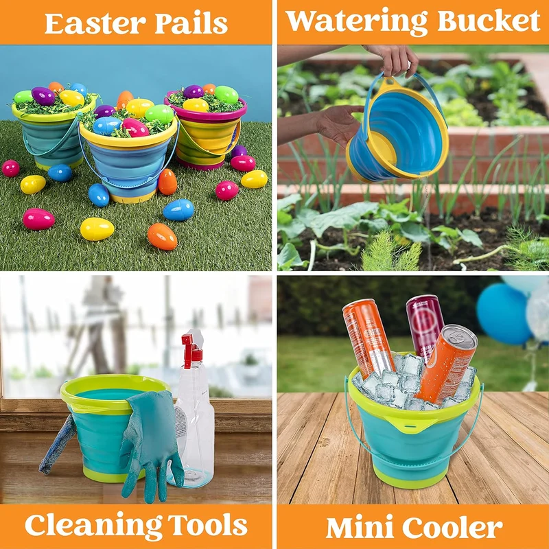 3Pcs Collapsible Beach Toy Buckets with Shovels