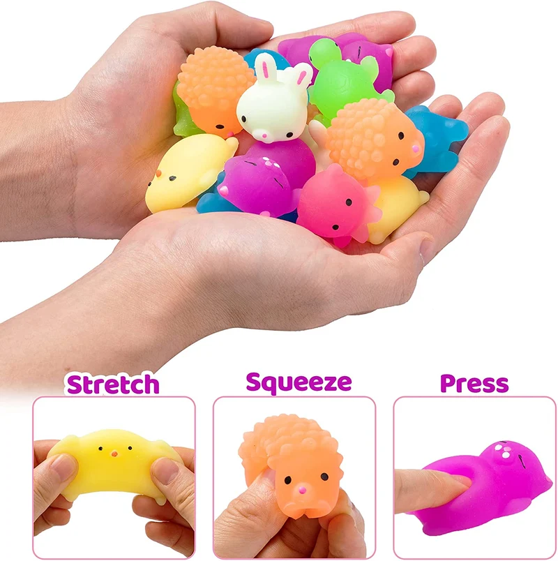 28Pcs Mochi Squishy Toys with Glow-in-The-Dark Kids Valentines Exchange Cards