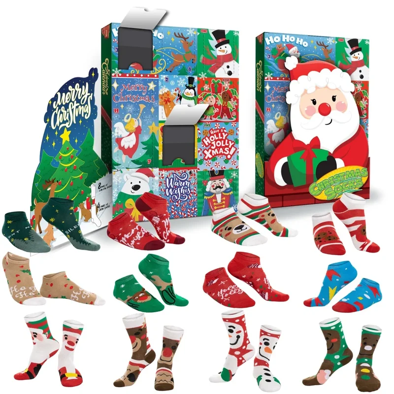 12 Days Advent Calendar - Socks, 12 Packs (Santa, Snowman, Reindeer, Gingerbread Man)