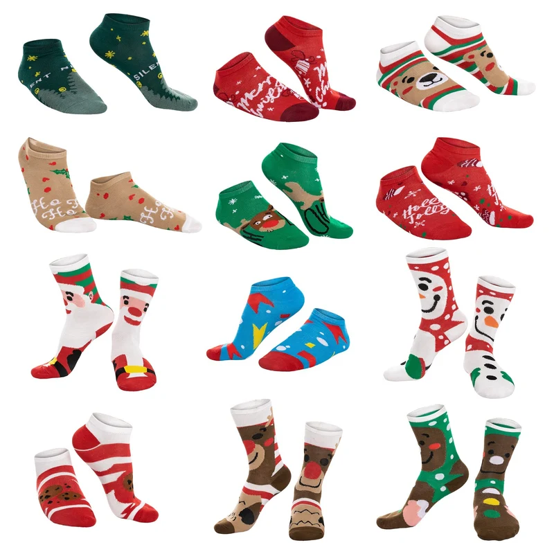 12 Days Advent Calendar - Socks, 12 Packs (Santa, Snowman, Reindeer, Gingerbread Man)