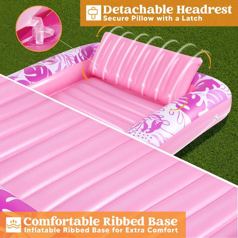 SLOOSH-Extra Large Inflatable Tanning Pool & Yard Lounger With Cup Holder, Pink