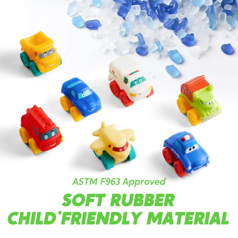 Toy Cars for Toddlers, 8 PCS Rubber Cartoon Cars with Play Mat