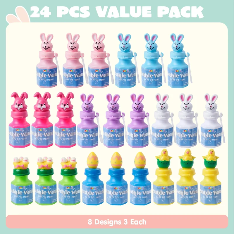 24Pcs Easter Bubble Wands, 8 desigs Bubble Wands with Animal and Easter Egg Characters