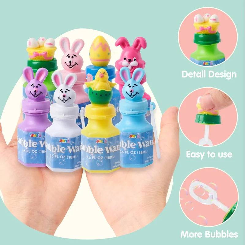 24Pcs Easter Bubble Wands, 8 desigs Bubble Wands with Animal and Easter Egg Characters