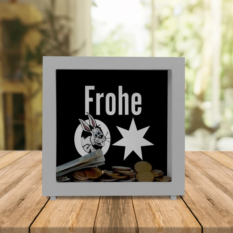 Osterhase Spardose mit Spruch: Frohe Ostern