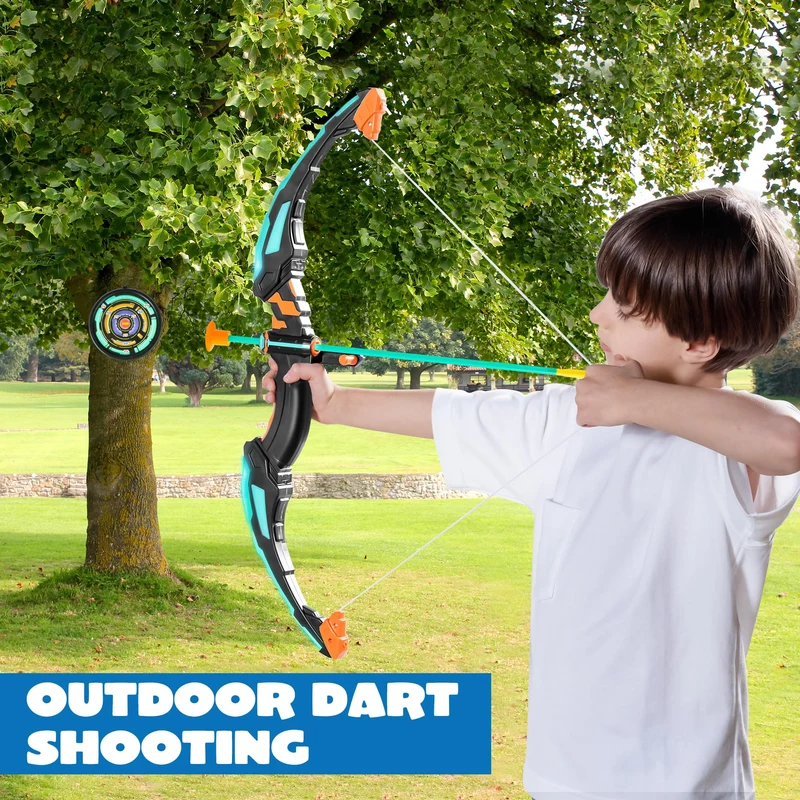 Kids Bow and Arrow Set, LED Light Up Archery Toy - Aqua Blue