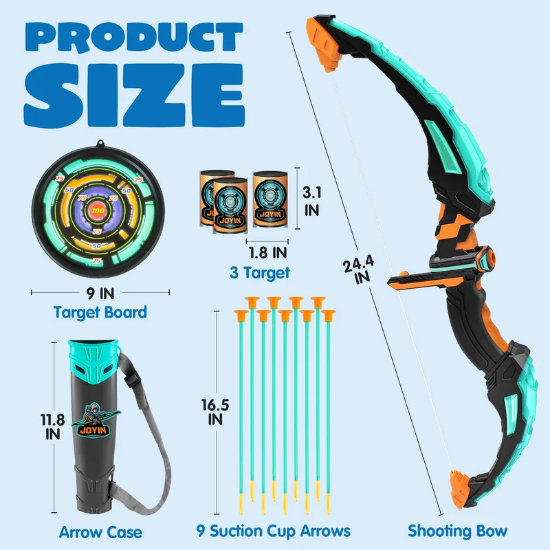 Kids Bow and Arrow Set, LED Light Up Archery Toy - Aqua Blue