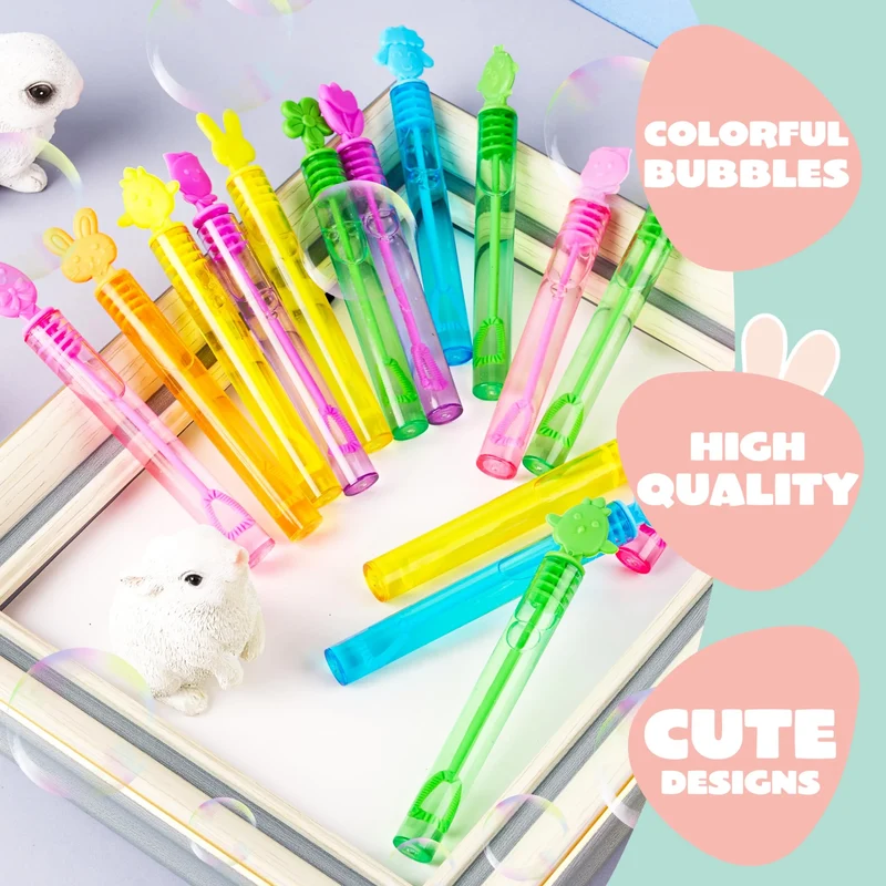 72Pcs Easter Mini Bubble Wands, 8 Assorted Colors 9 Styles Bubble Wands