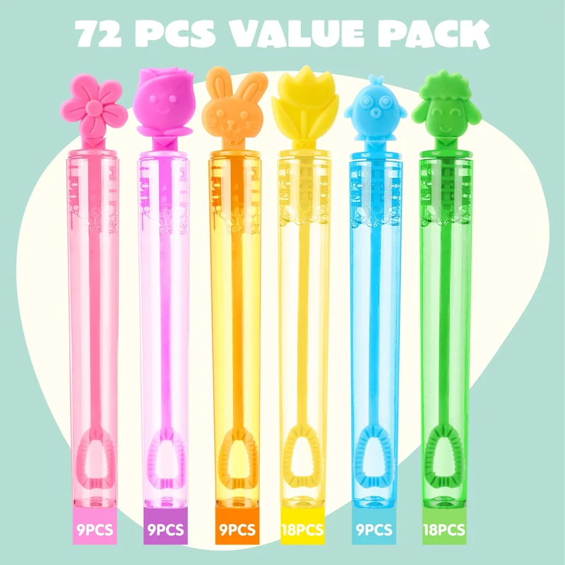 72Pcs Easter Mini Bubble Wands, 8 Assorted Colors 9 Styles Bubble Wands