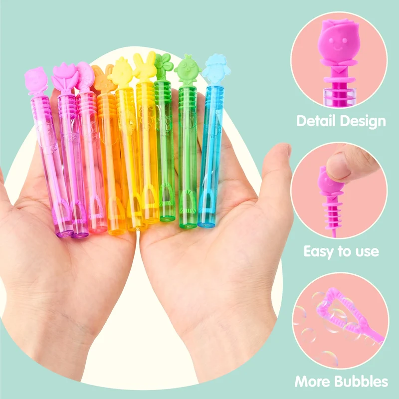 72Pcs Easter Mini Bubble Wands, 8 Assorted Colors 9 Styles Bubble Wands
