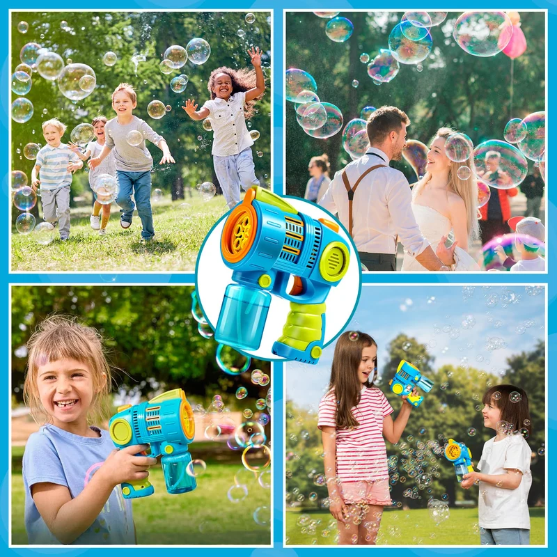 2 Packs Bubble Gun Machine with Bubble Refill Solution, 5000+ Bubbles Per Min