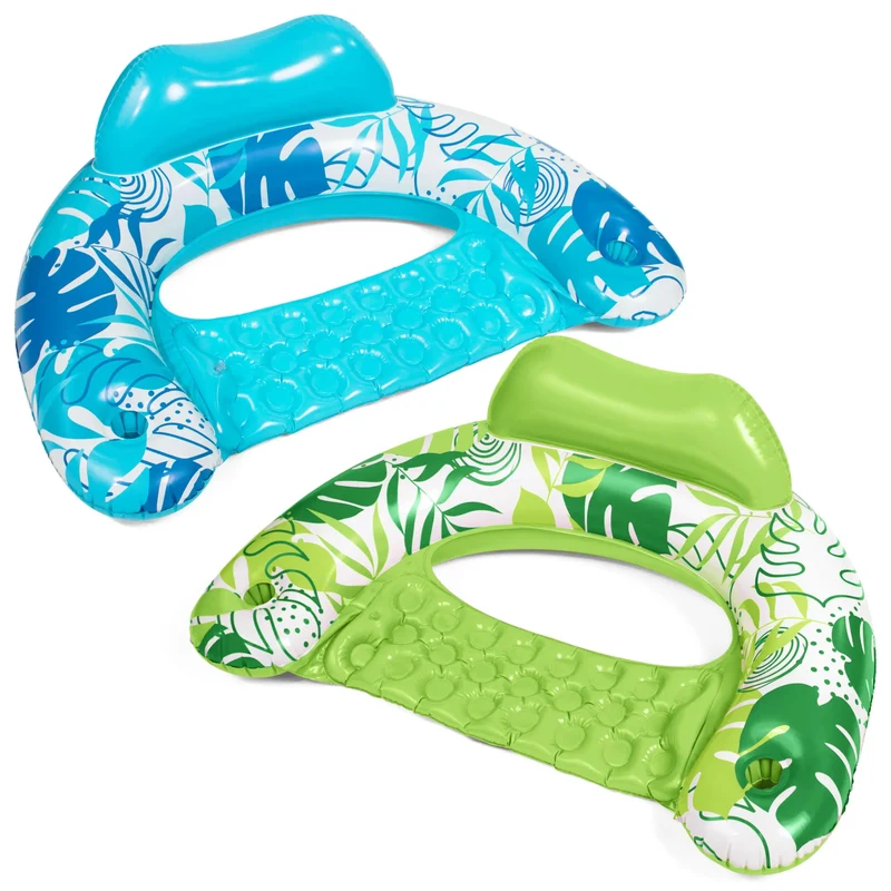 2Pcs Pool Chairs with Cup Holders,Blow up Floating Pool Floats Chair