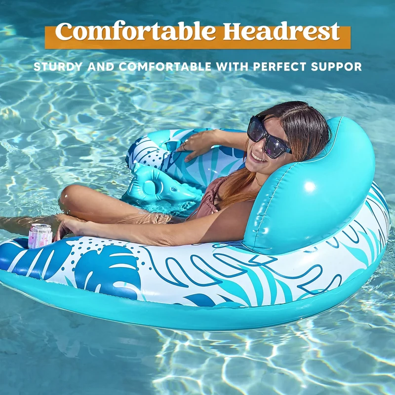 2Pcs Pool Chairs with Cup Holders,Blow up Floating Pool Floats Chair