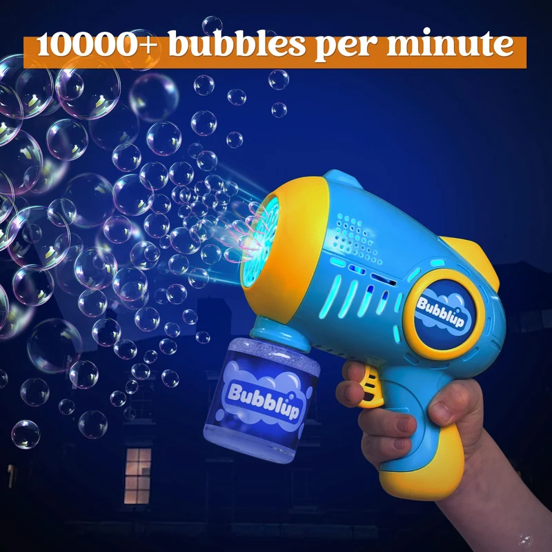 2Pcs 10 Holes Light Up Automatic Bubble Guns with 4 Bottles Bubble Refill Solution