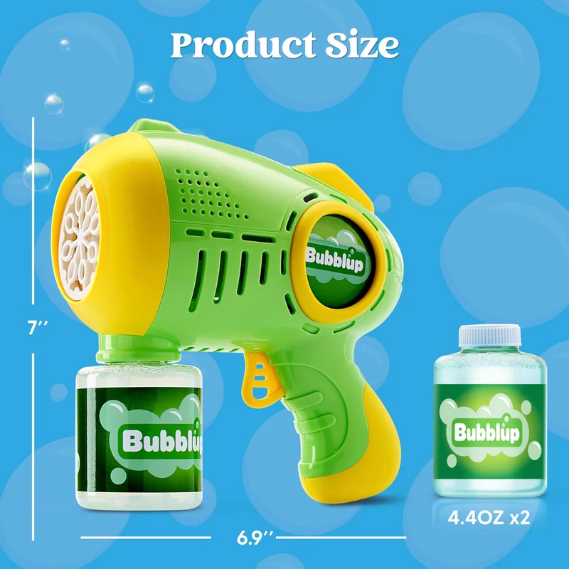 2Pcs 10 Holes Light Up Automatic Bubble Guns with 4 Bottles Bubble Refill Solution