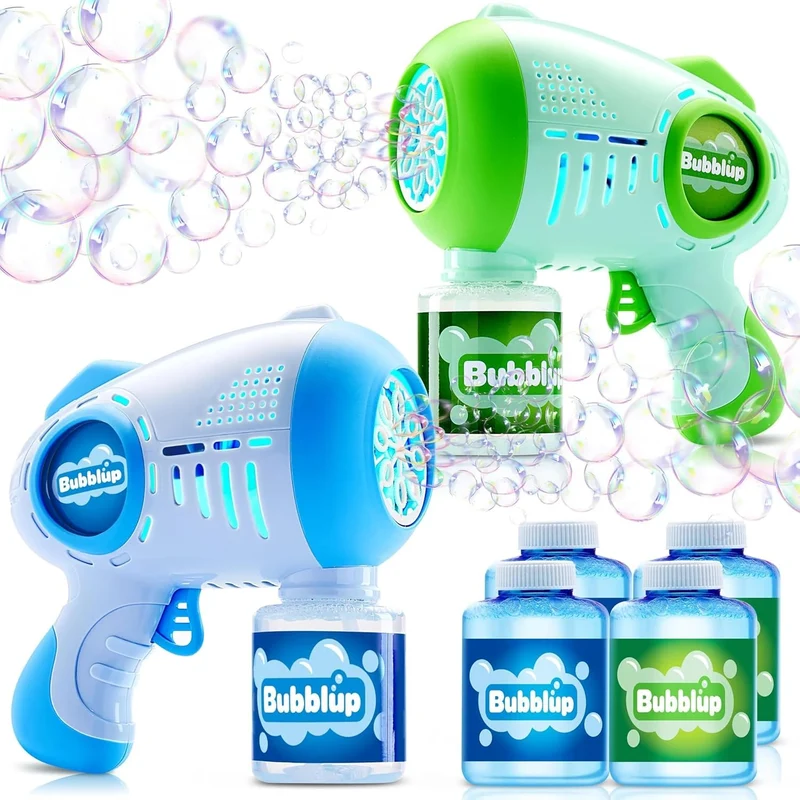 2Pcs 10 Holes Light Up Automatic Bubble Guns with 4 Bottles Bubble Refill Solution