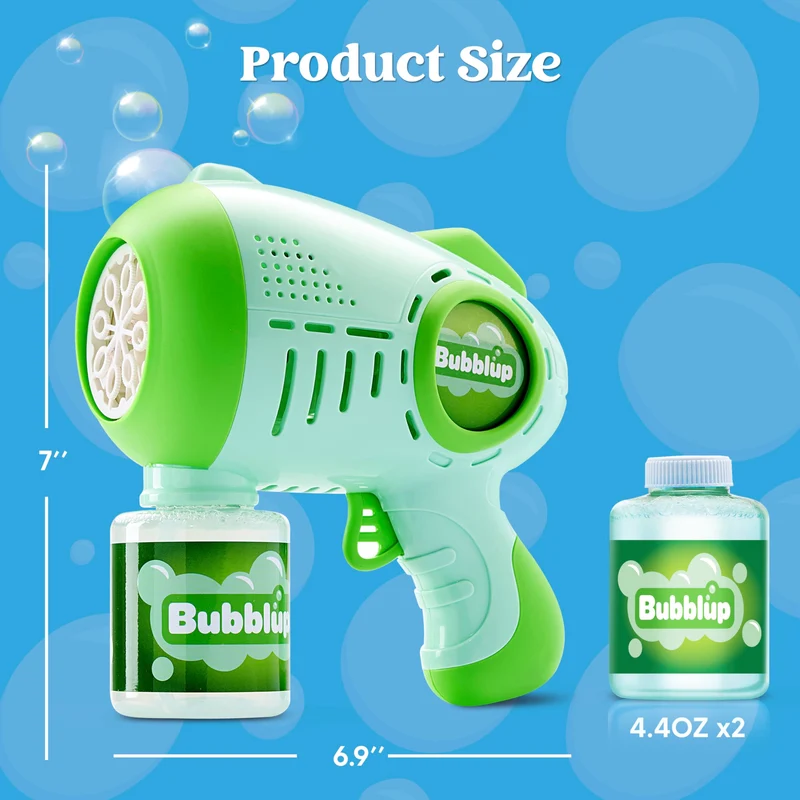 2Pcs 10 Holes Light Up Automatic Bubble Guns with 4 Bottles Bubble Refill Solution