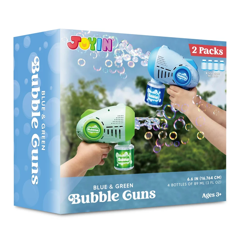 2Pcs 10 Holes Light Up Automatic Bubble Guns with 4 Bottles Bubble Refill Solution