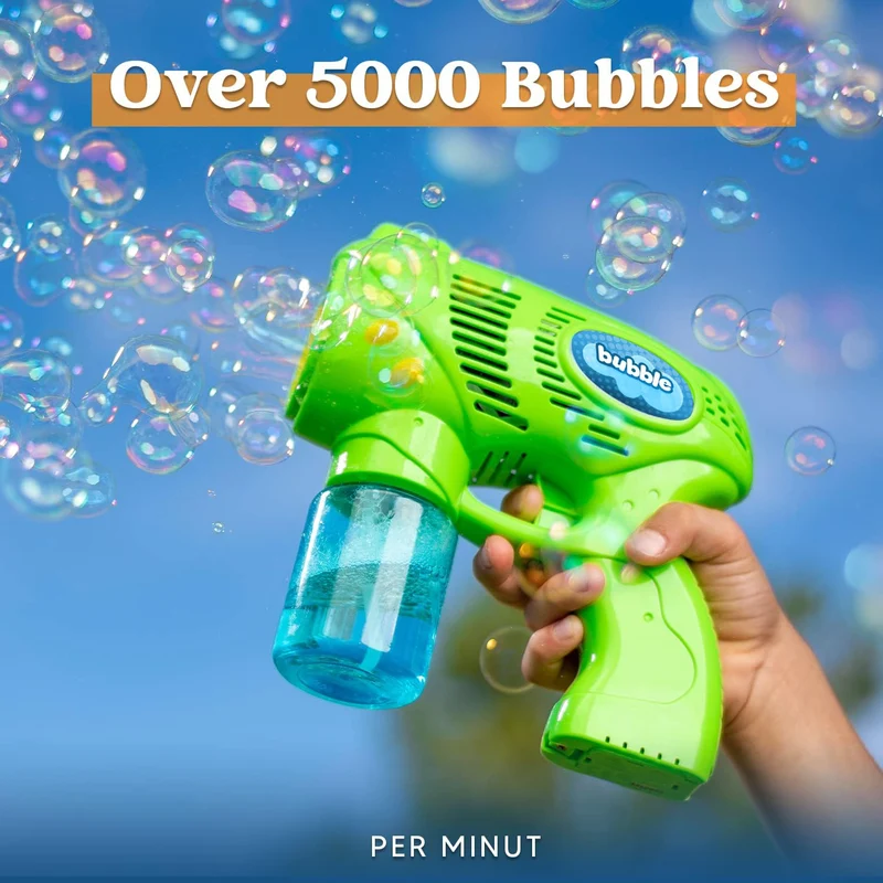 7in Bubble Gun Blower with 2 Bottles of 5 oz. Bubble Refill Solution, 2 Pcs