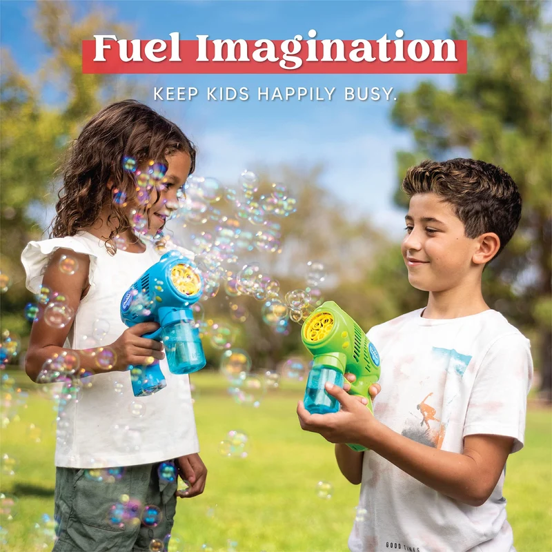 7in Bubble Gun Blower with 2 Bottles of 5 oz. Bubble Refill Solution, 2 Pcs