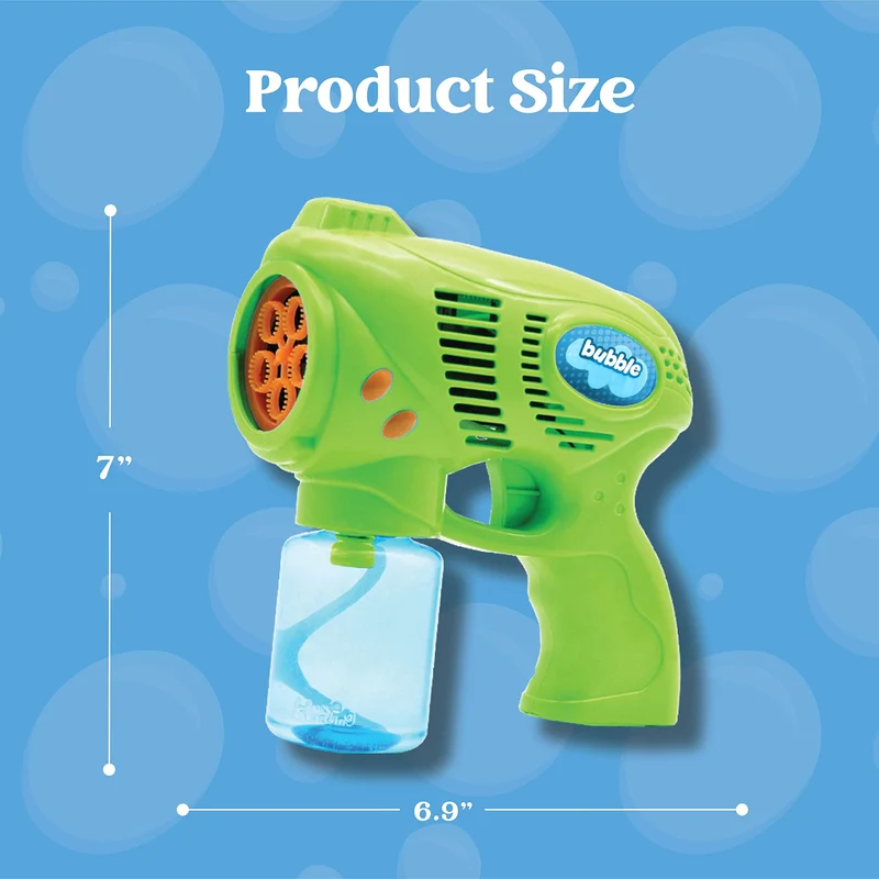 7in Bubble Gun Blower with 2 Bottles of 5 oz. Bubble Refill Solution, 2 Pcs