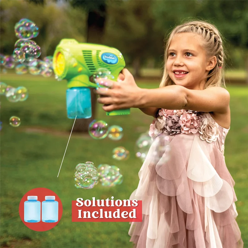 7in Bubble Gun Blower with 2 Bottles of 5 oz. Bubble Refill Solution, 2 Pcs