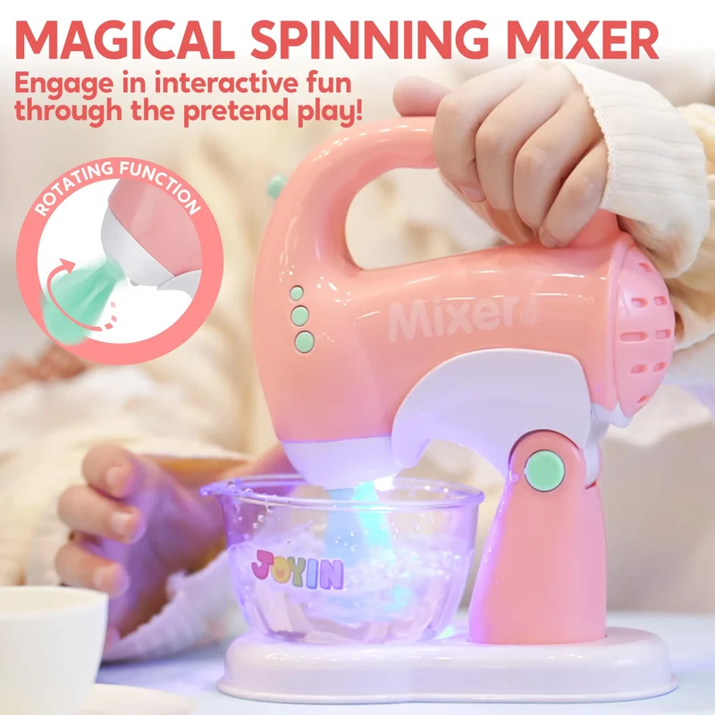 Pink Pretend Play Kitchen Appliances Toy Set with Coffee Maker, Mixer, Toaster