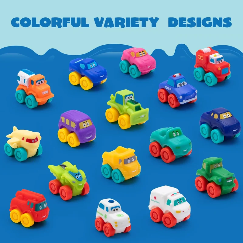 16Pcs Rubber Mini Vehicles