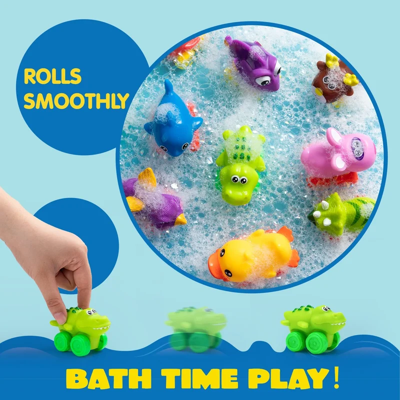 16Pcs Animal Soft Rubber Car Set Toy, Baby Mini Bath Toy Cars