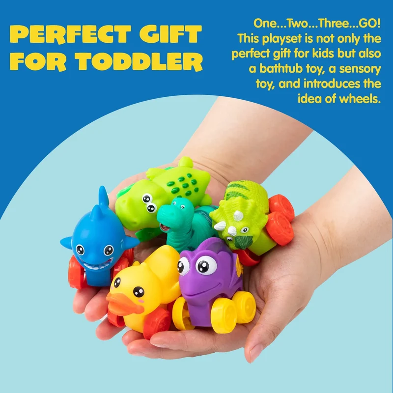 16Pcs Animal Soft Rubber Car Set Toy, Baby Mini Bath Toy Cars