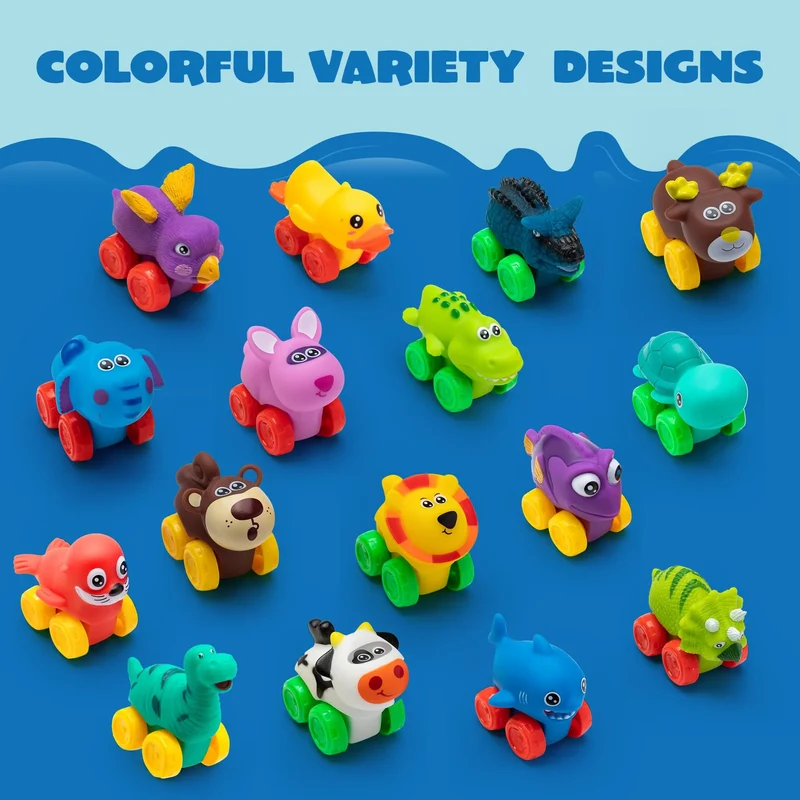 16Pcs Animal Soft Rubber Car Set Toy, Baby Mini Bath Toy Cars