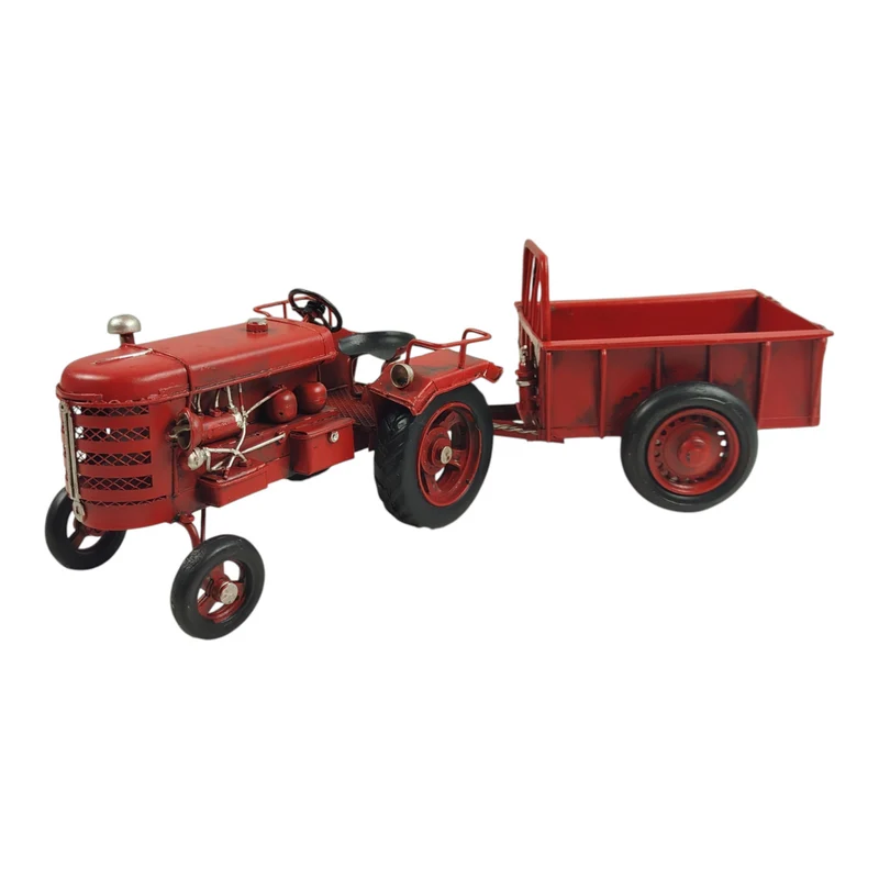 Traktor mit Anhänger Dekoartikel aus Metall in rot