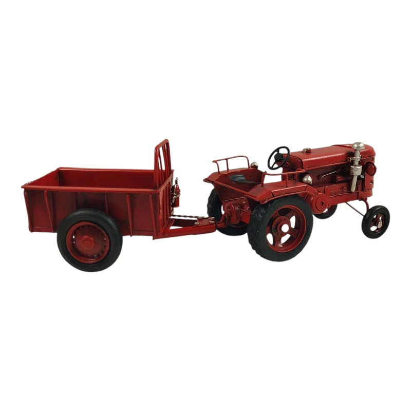Traktor mit Anhänger Dekoartikel aus Metall in rot