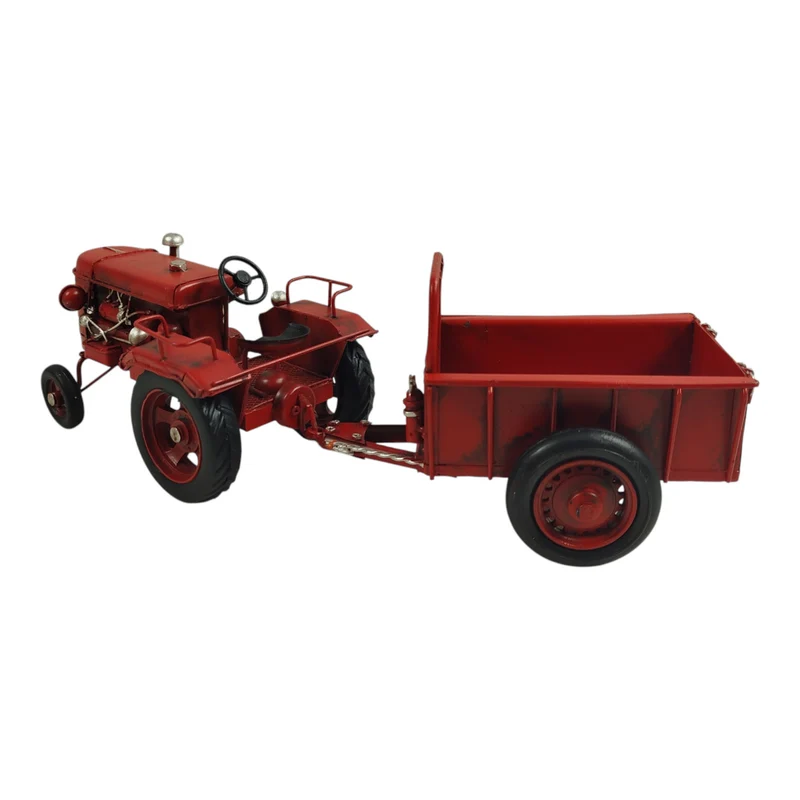 Traktor mit Anhänger Dekoartikel aus Metall in rot