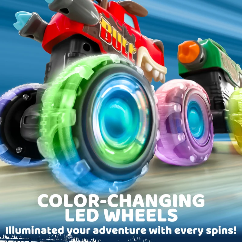 3 Pack Monster Truck Toy - Motion Activated Light Up Cars for Toddlers