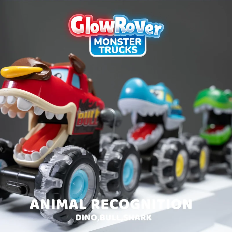 3 Pack Monster Truck Toy - Motion Activated Light Up Cars for Toddlers