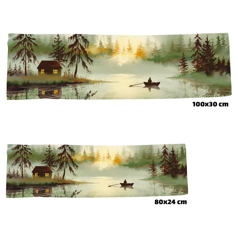 Nebelige Seeszene Eishandtuch mit Holzhütte und Boot