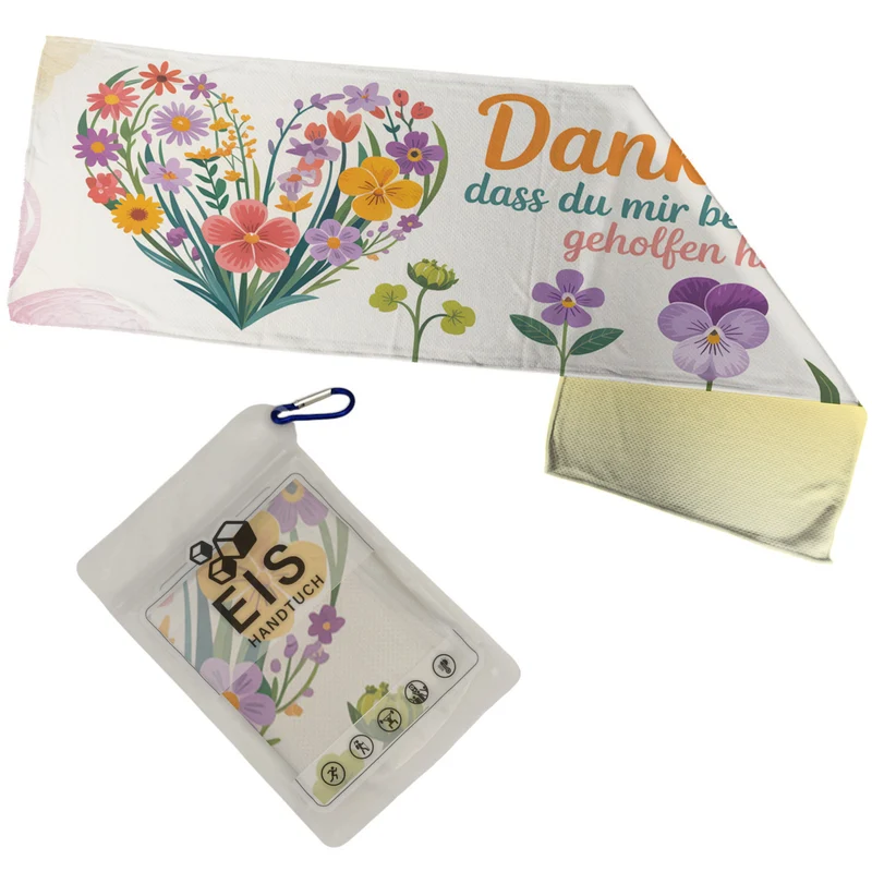 Danke Erzieher Eishandtuch mit Herz aus Wildblumen Dankes-Motiv