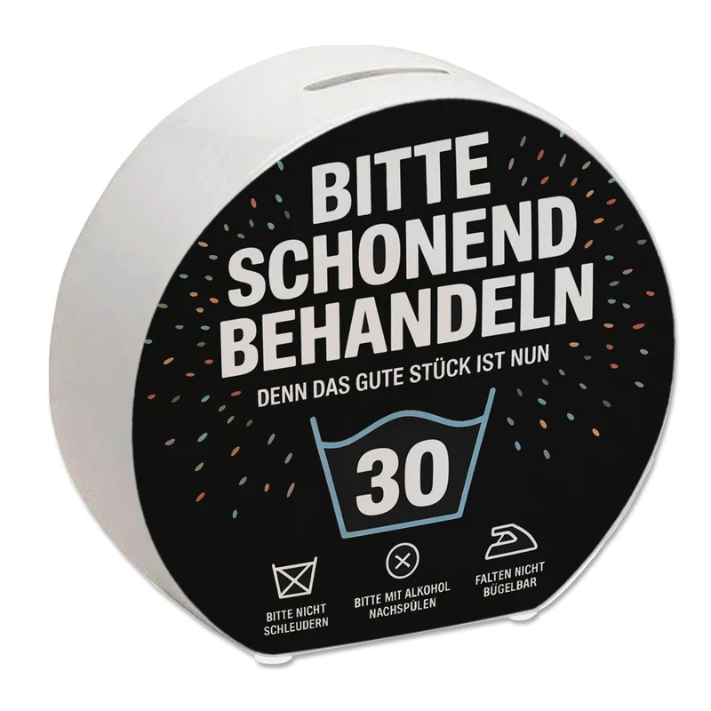 Wäschepflegeetikett Spardose bitte schonend behandeln wird 30