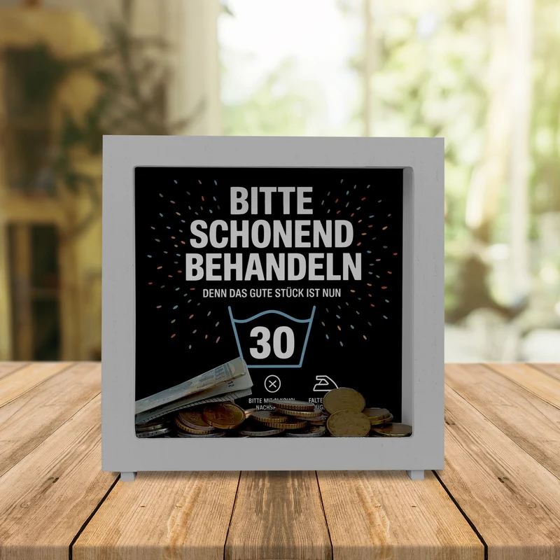 Wäschepflegeetikett Spardose bitte schonend behandeln wird 30