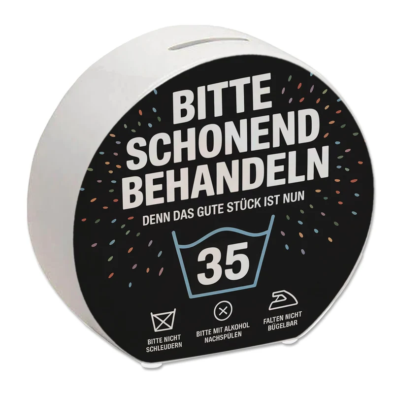 Wäschepflegeetikett Spardose bitte schonend behandeln wird 35