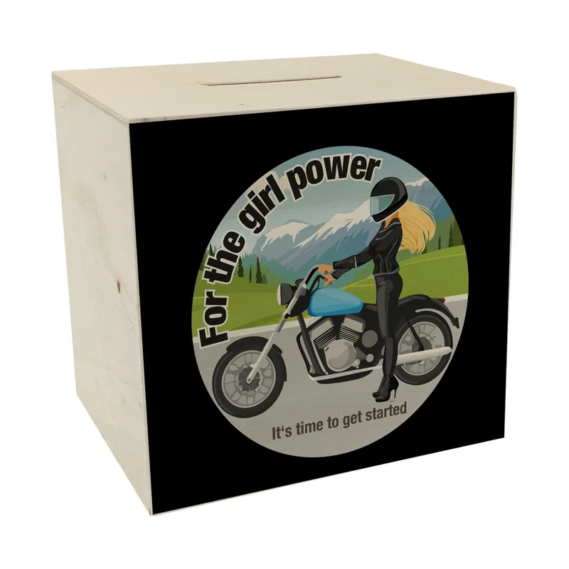 Bikerin Spardose mit Spruch: Time to unleash girl power