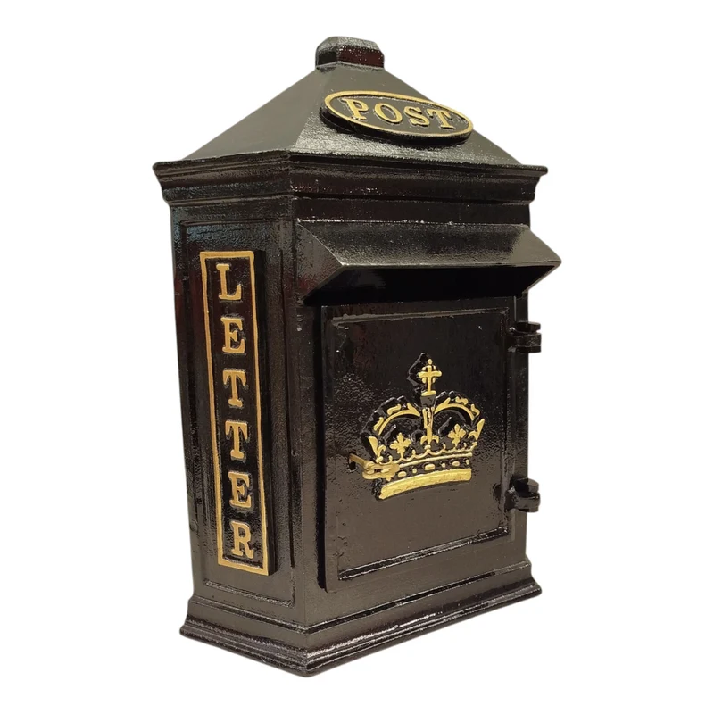 Retro Crown Post Box Briefkasten aus Metall in schwarz