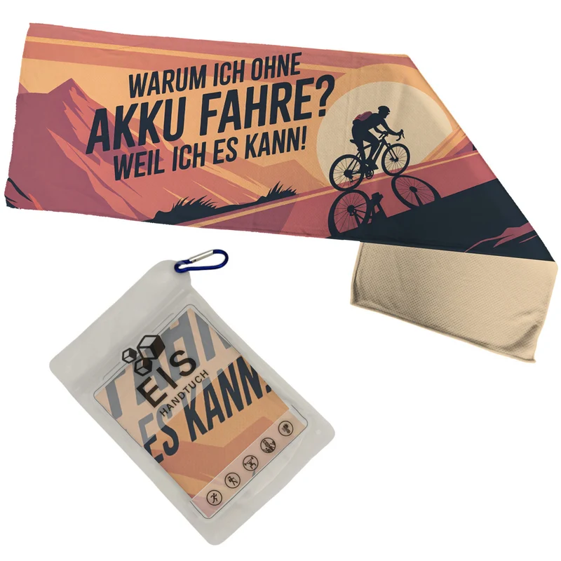 Radfahrer auf Bergstraße Eishandtuch - Fahre ohne Akku!